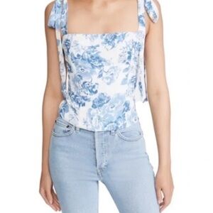 Reformation Ellora Top in blue and white.